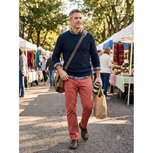 Alberto Modern Fit Mens Pants Coral Red Salmon Five Pocket Straight Leg 40x31